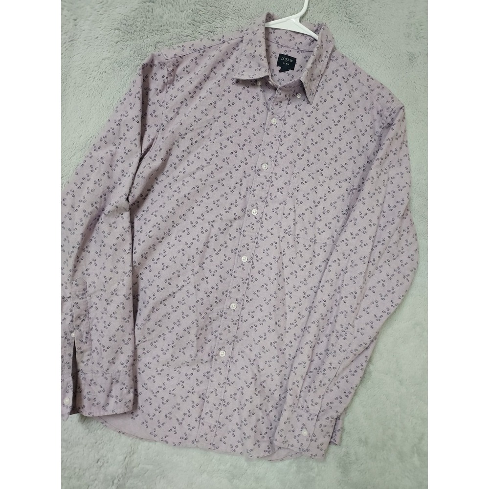 J Crew Shirt Mens Medium Flex Long Sleeve Floral Button Down Purple Preppy TEAR